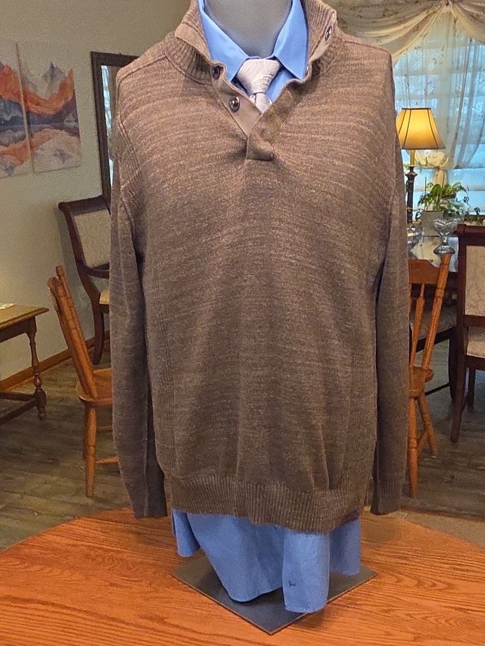 Calvin Klein Jeans Brown V-Neck Shawl Collar Sweater